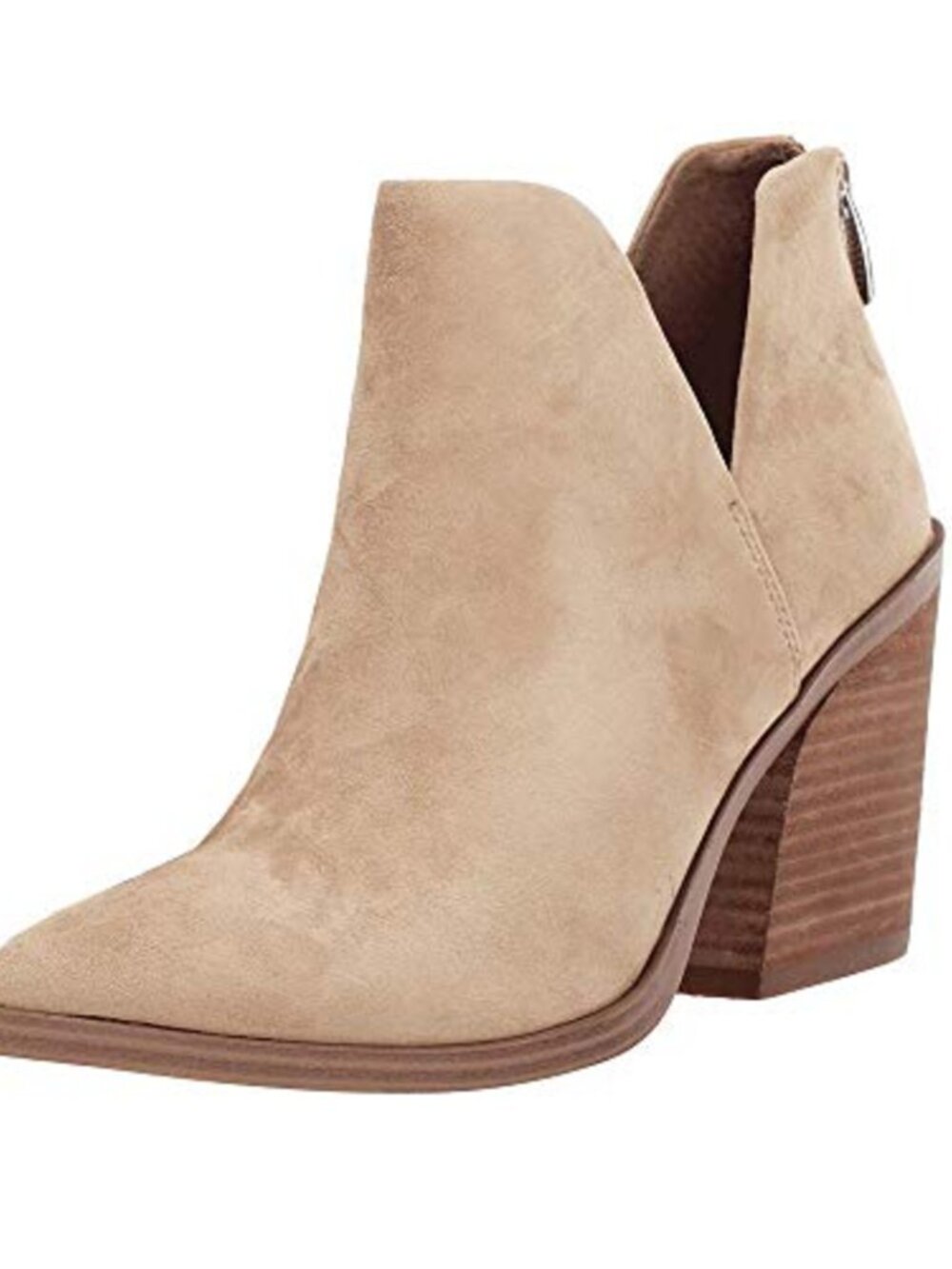 Womens Faux Leather Slip On Ankle Boots Pointed Toe Chunky Stacked Heel Booties